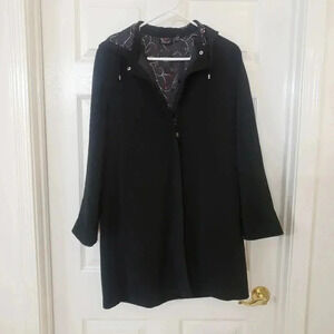 Sanyo New York Hooded Black Coat with Floral Embroidery